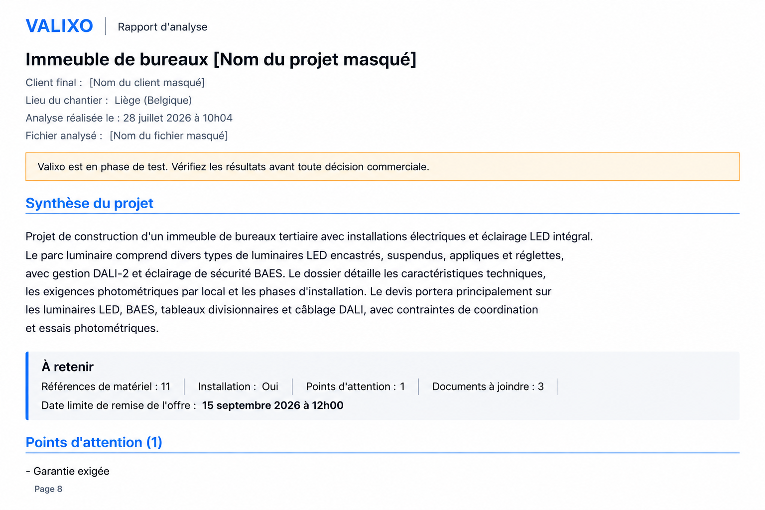 Rapport PDF d'analyse Valixo prêt à être partagé